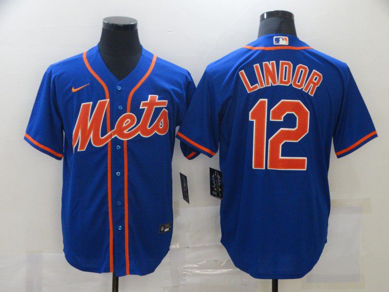Men New York Mets #12 Lindor Blue Game Nike MLB Jerseys